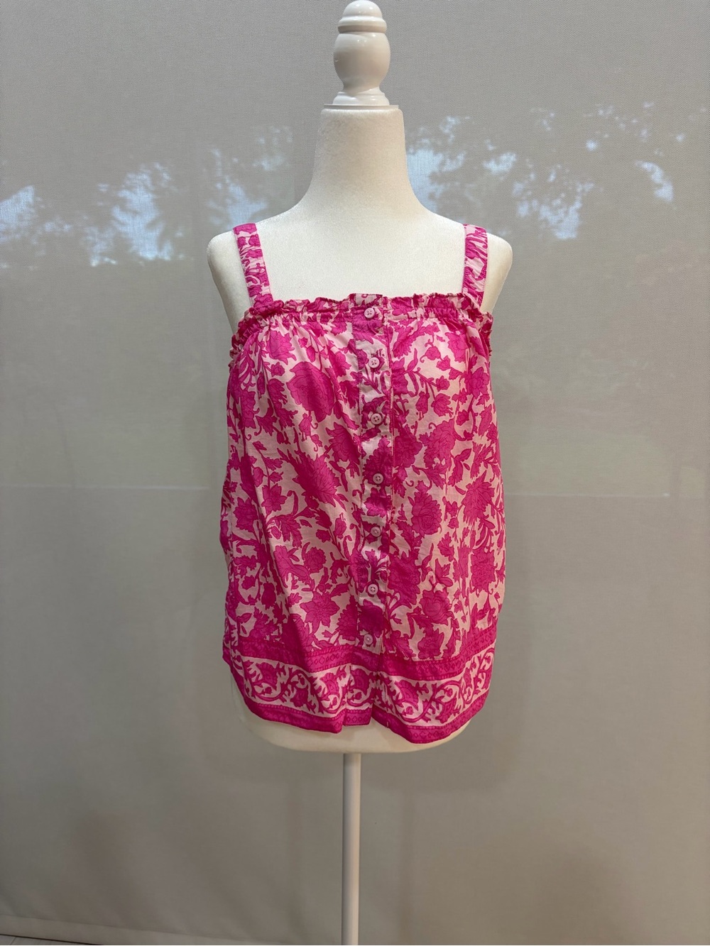 J. Crew Hot Pink Floral Button-Front cotton summer top